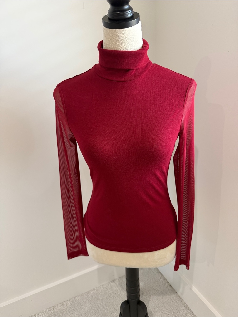 Commense Burgundy Turtleneck with Sheer Long Sleeves